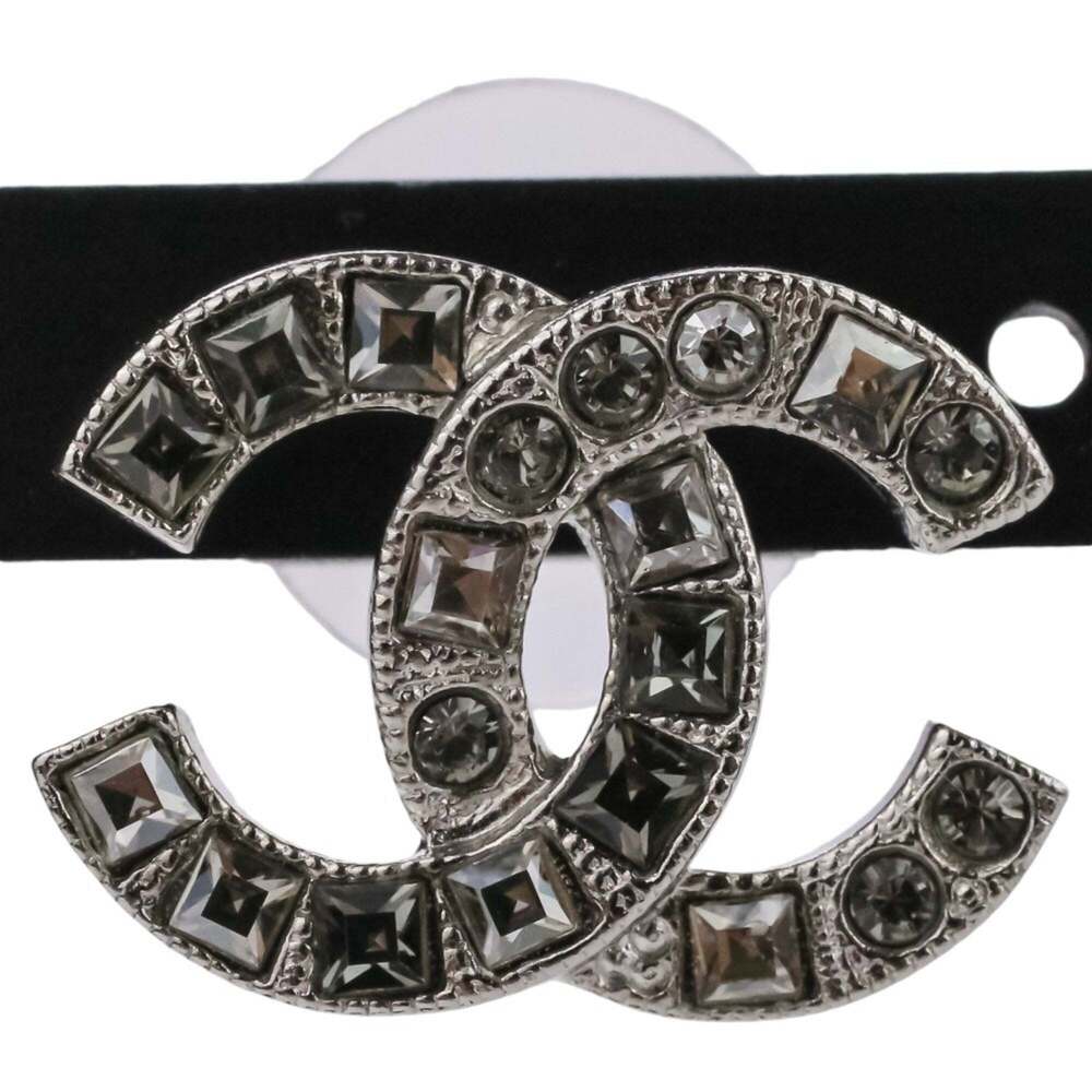 CHANEL Authentic Silver Logo Earrings - Picture 6 of 15